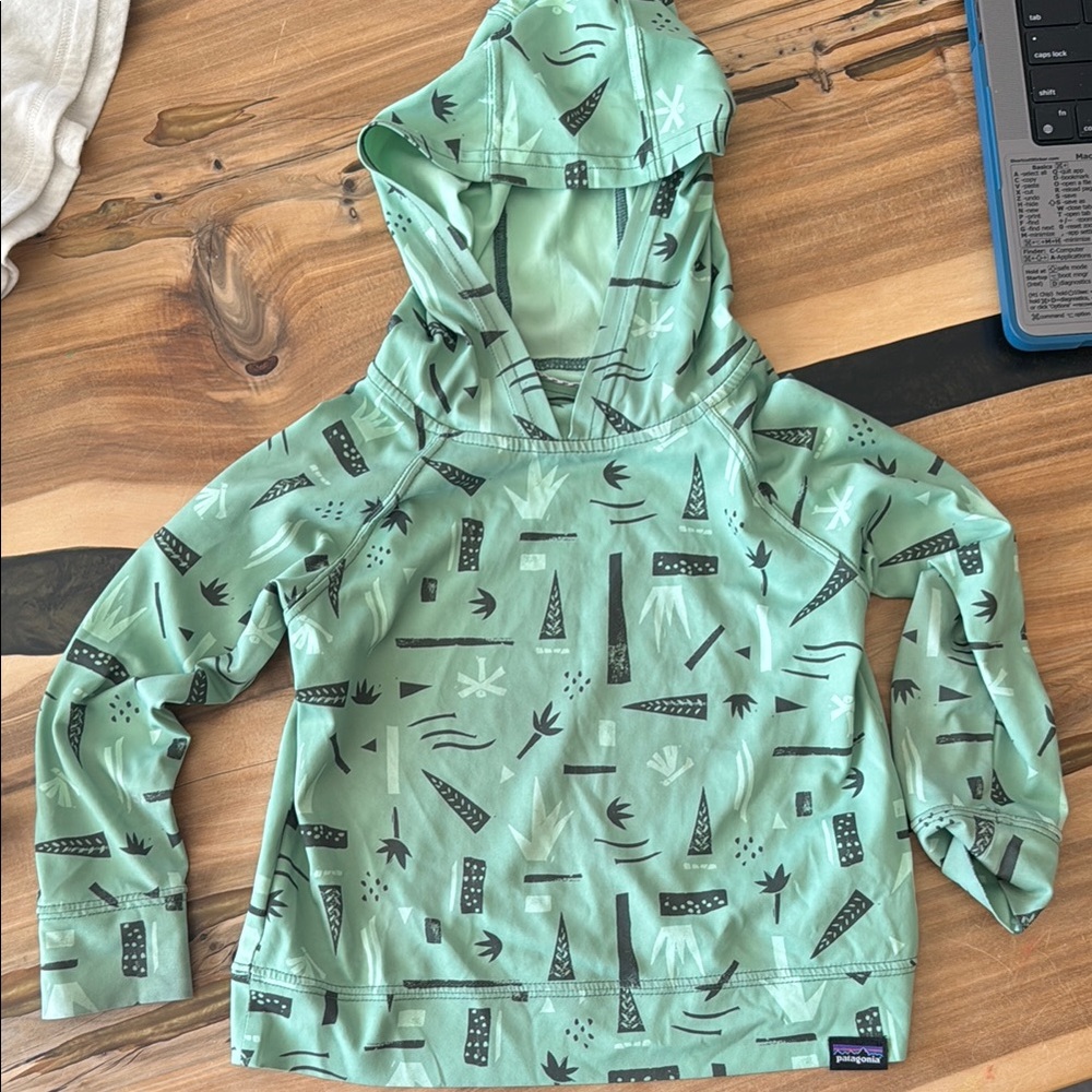 Kids Green Patterned swim hoodie spf